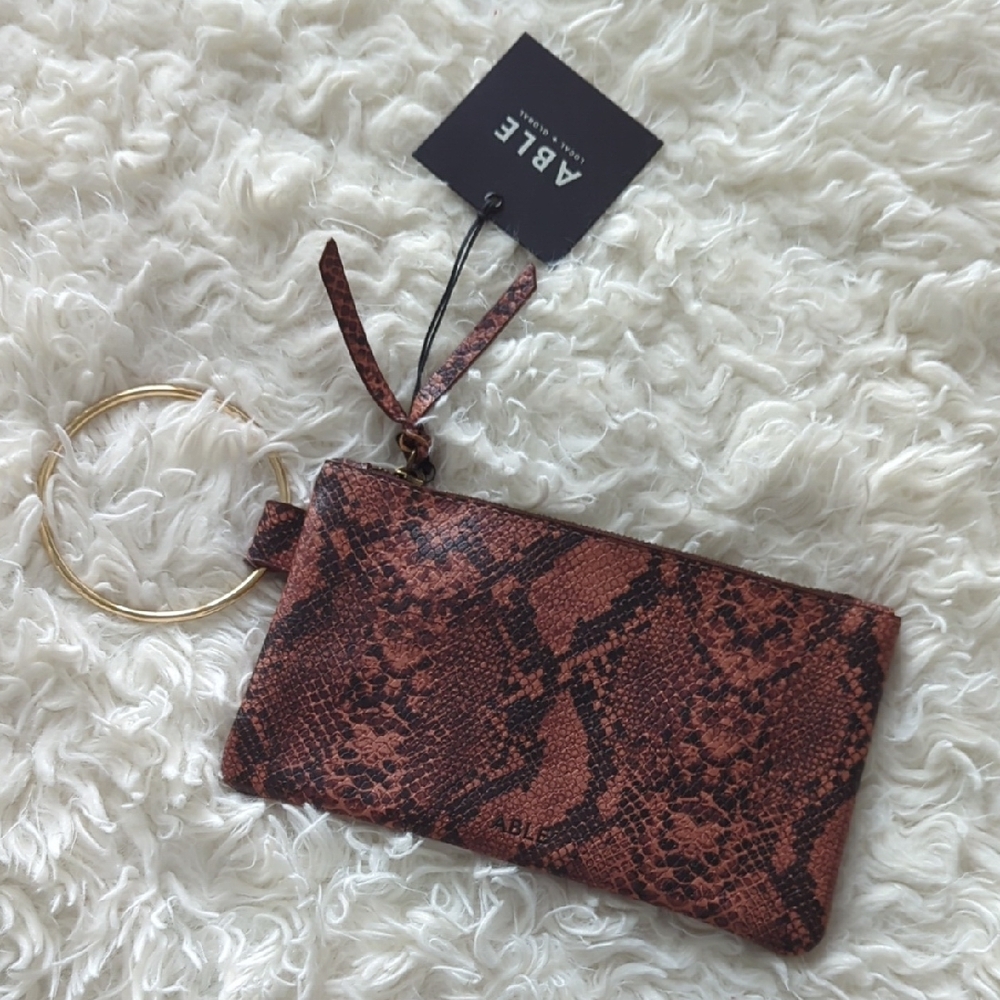 New Able Brown Snake Print Clutch